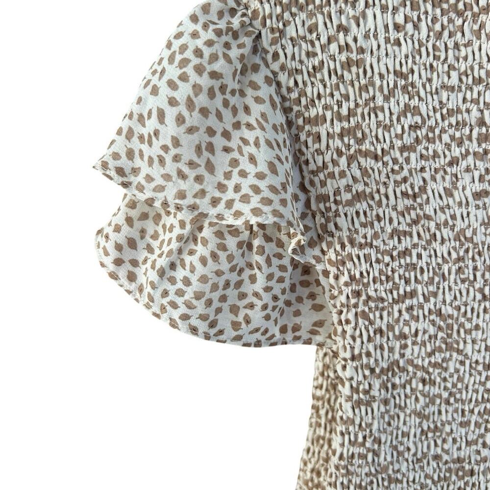 She + Sky Smocked Peplum Top Medium Beige Boho Ruffle Cottagecore - Picture 4 of 7